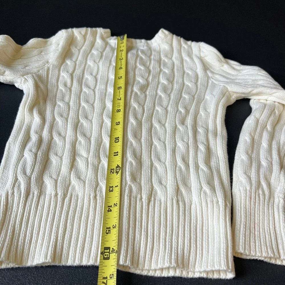 Ralph Lauren Girls Cream Cable Knit Cotton Cardigan Sweater Pink Pony Size S 7